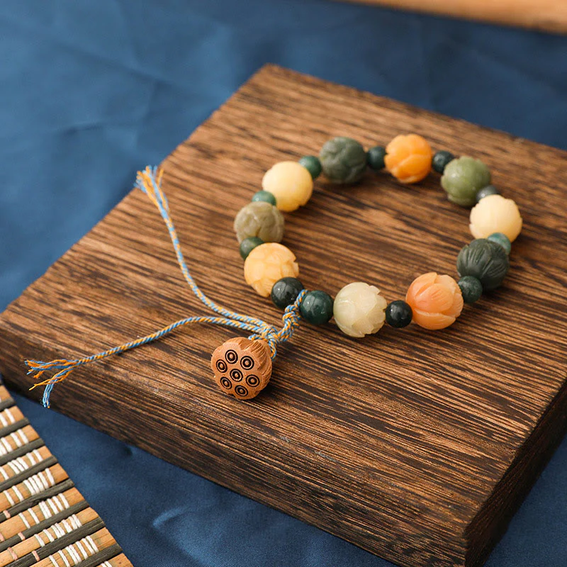 Braccialetto Buddha Stones Bodhi Seed Lotus Bead inciso Muschio Agata Pace Calma - Image 2
