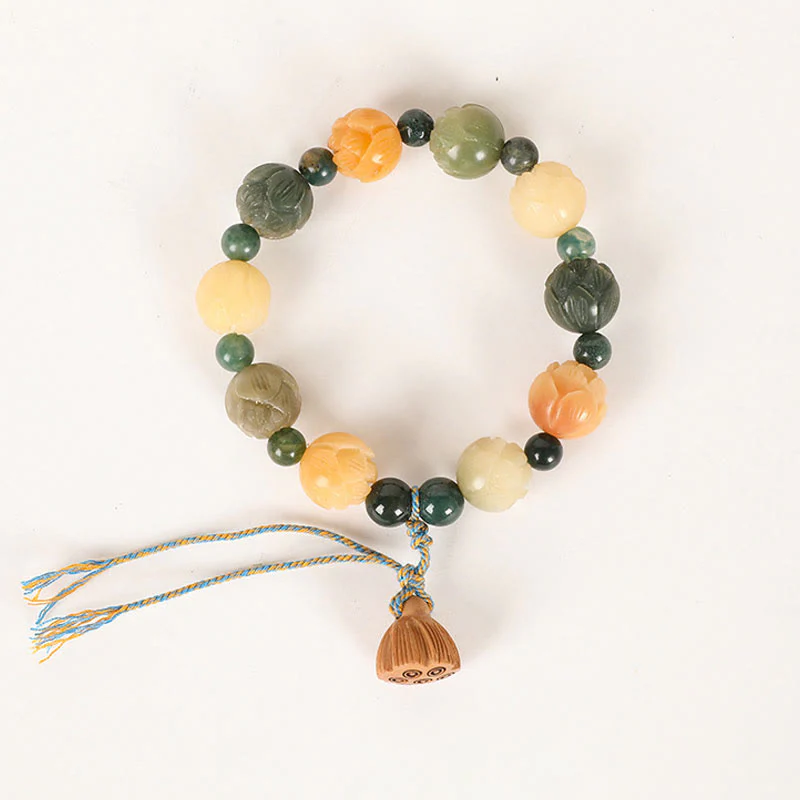 Braccialetto Buddha Stones Bodhi Seed Lotus Bead inciso Muschio Agata Pace Calma - Image 6