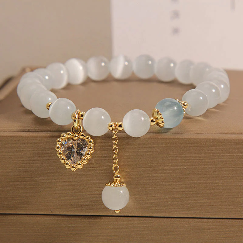 Braccialetto Buddha Stones Cat's Eye Crystal Heart Zircone Charm Peace Love - Image 2