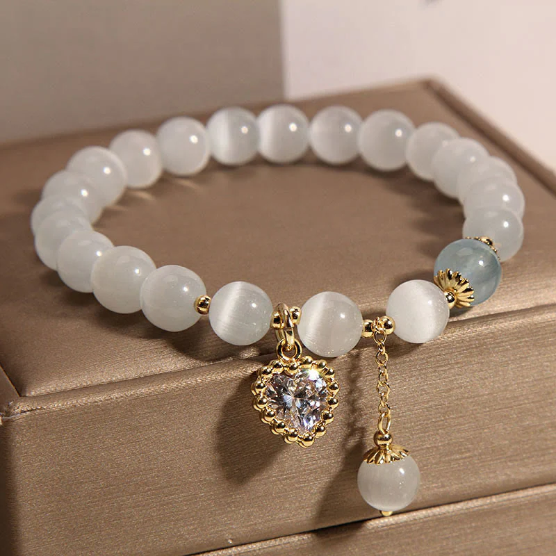 Braccialetto Buddha Stones Cat's Eye Crystal Heart Zircone Charm Peace Love - Image 3