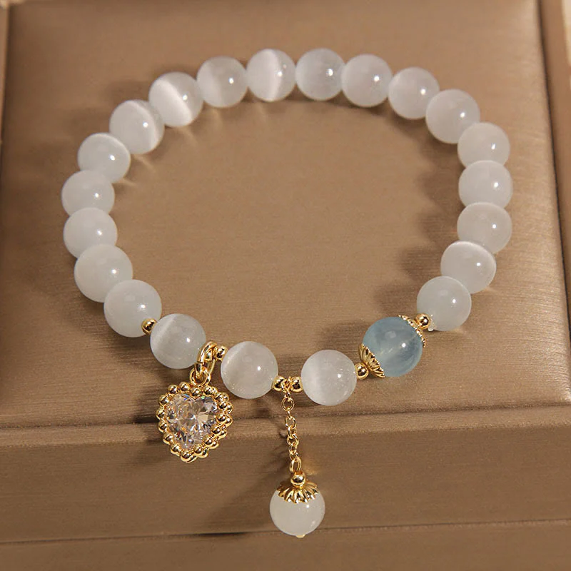 Braccialetto Buddha Stones Cat's Eye Crystal Heart Zircone Charm Peace Love - Image 4