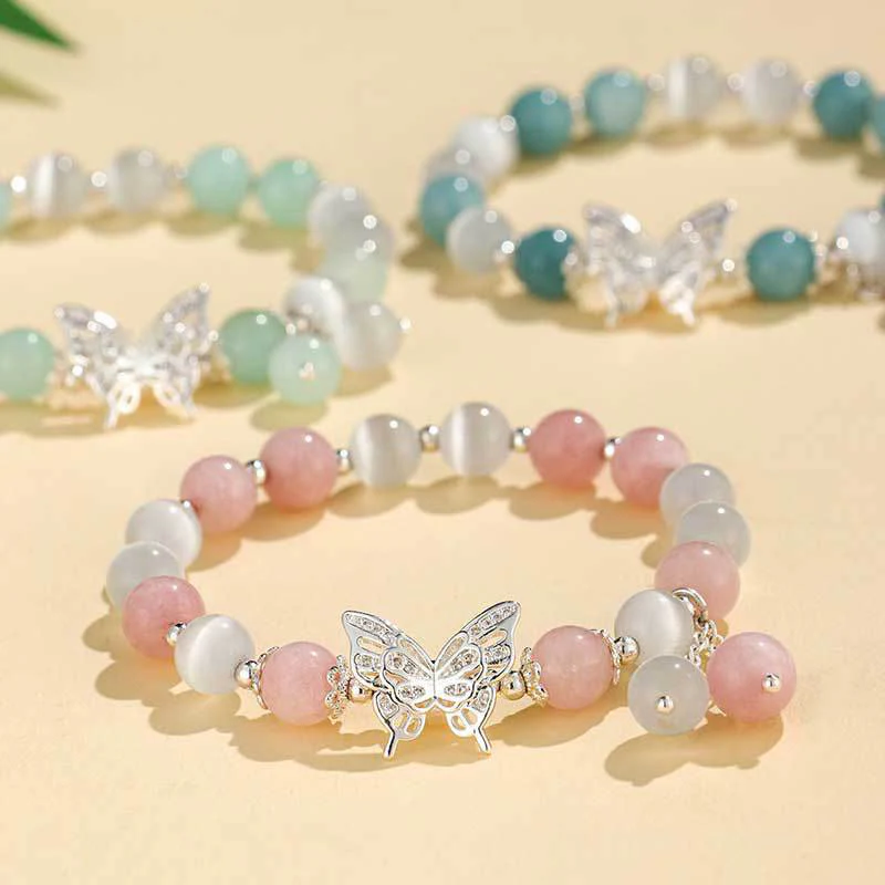 Braccialetto Buddha Stones Chrysoberyl Cat's Eye Chalcedony Butterfly Love - Image 16