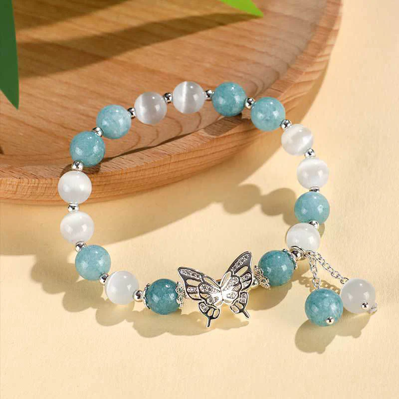 Braccialetto Buddha Stones Chrysoberyl Cat's Eye Chalcedony Butterfly Love - Image 3