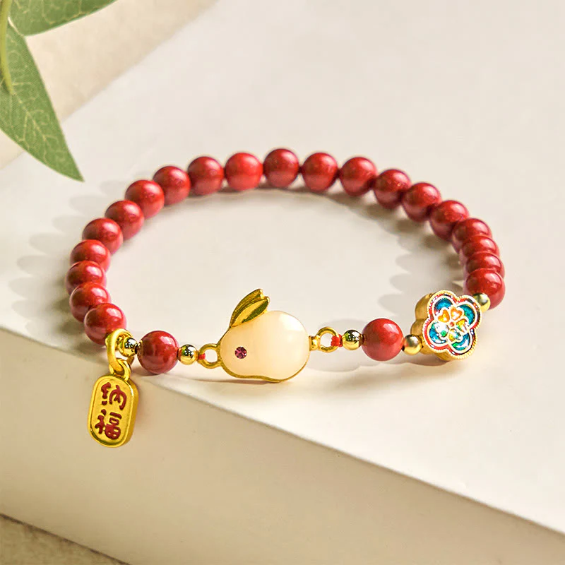 Braccialetto Buddha Stones Cinnabar Coniglio Coniglietto Fu Carattere Calmo - Image 2