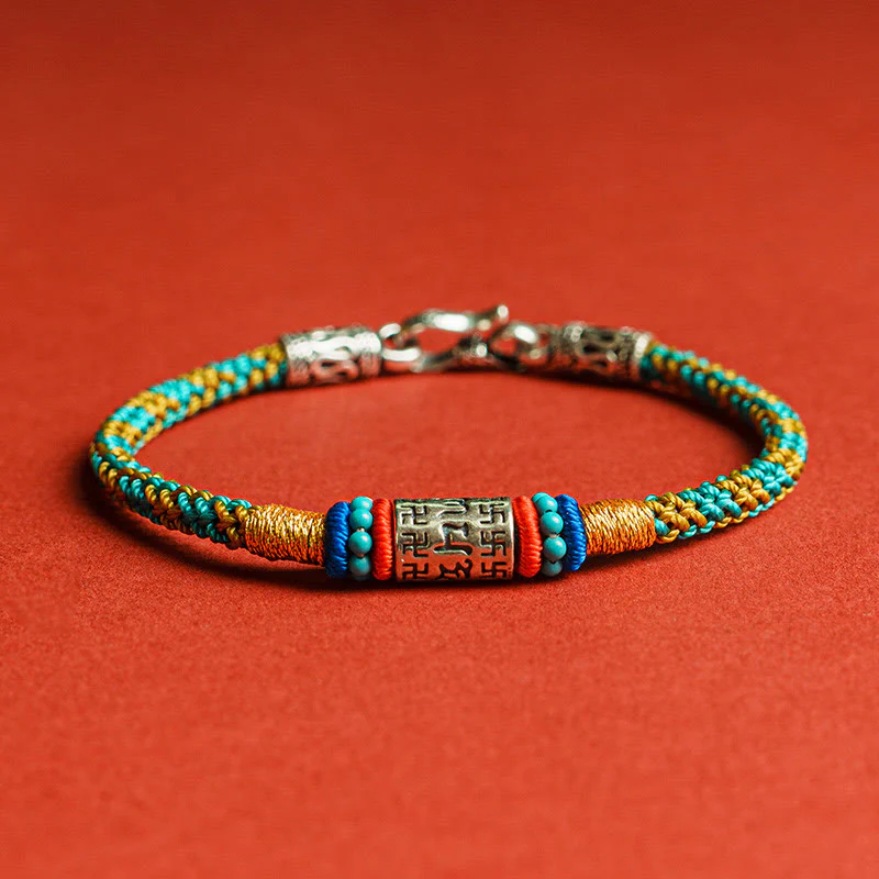Braccialetto Buddha Stones Colorful String Six True Words 925 Silver Focus