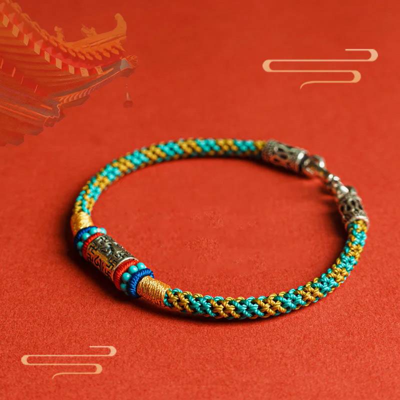 Braccialetto Buddha Stones Colorful String Six True Words 925 Silver Focus - Image 2