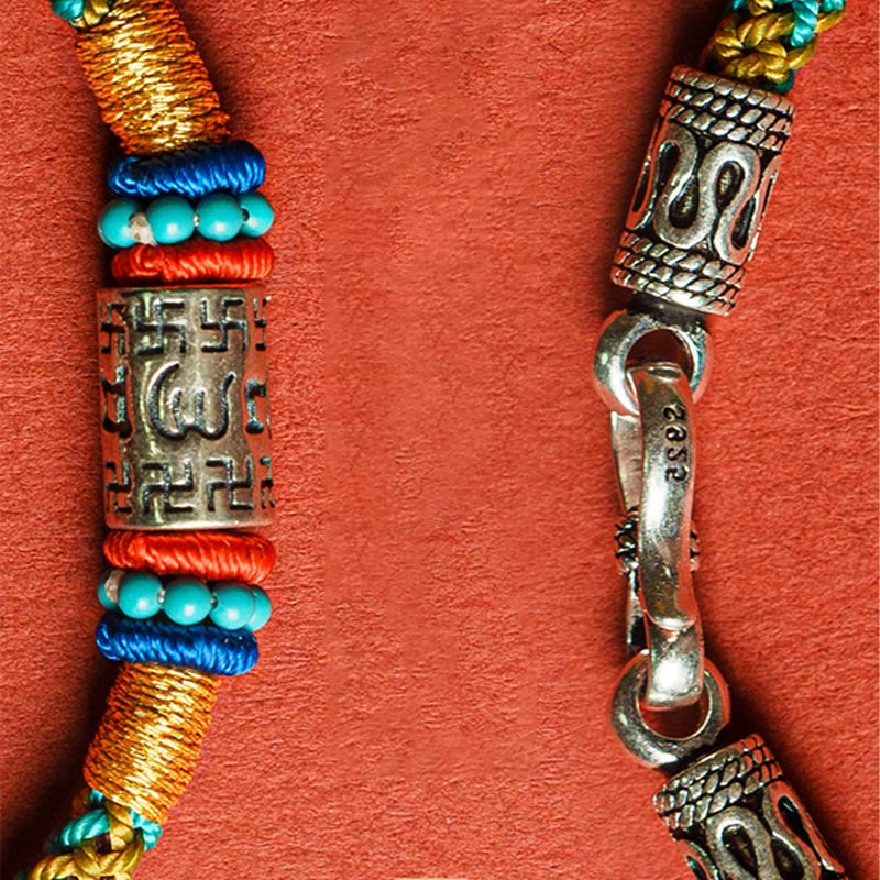 Braccialetto Buddha Stones Colorful String Six True Words 925 Silver Focus - Image 3