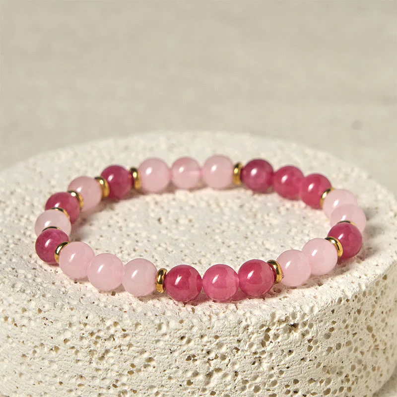 Braccialetto Buddha Stones con perline di cristallo rosa e quarzo fragola Love Positive