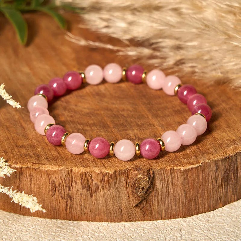 Braccialetto Buddha Stones con perline di cristallo rosa e quarzo fragola Love Positive - Image 2