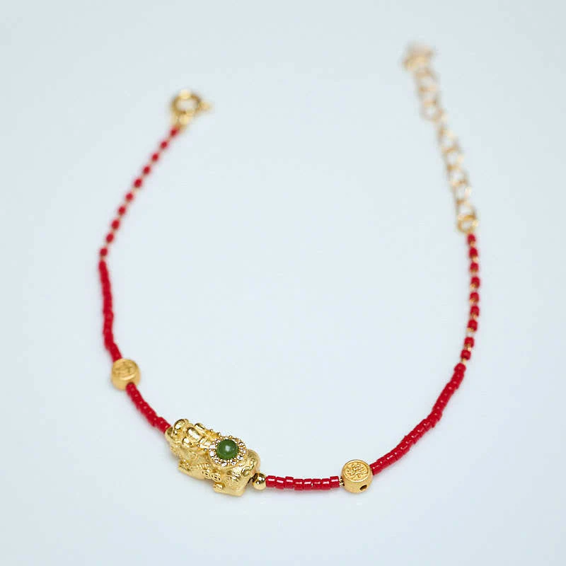 Braccialetto Buddha Stones in argento sterling 925 placcato oro 24k con perline di vetro Liuli PiXiu, quadrifoglio, gioia e felicità - Image 10