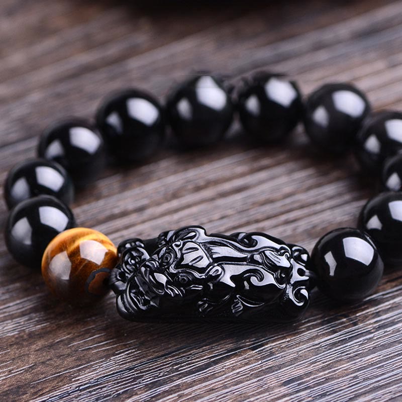 Braccialetto Buddha Stones in ossidiana nera naturale PiXiu Tiger's Eye Strength - Image 10