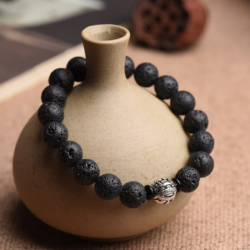 Braccialetto Buddha Stones Lava Rock Beads Rame Bianco PiXiu Wealth - Image 2