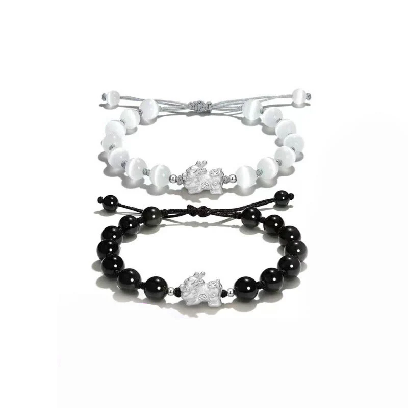 Braccialetto Buddha Stones Natural Black Ossidiana Occhio di Gatto Cristallo Rosa PiXiu Strength - Image 9