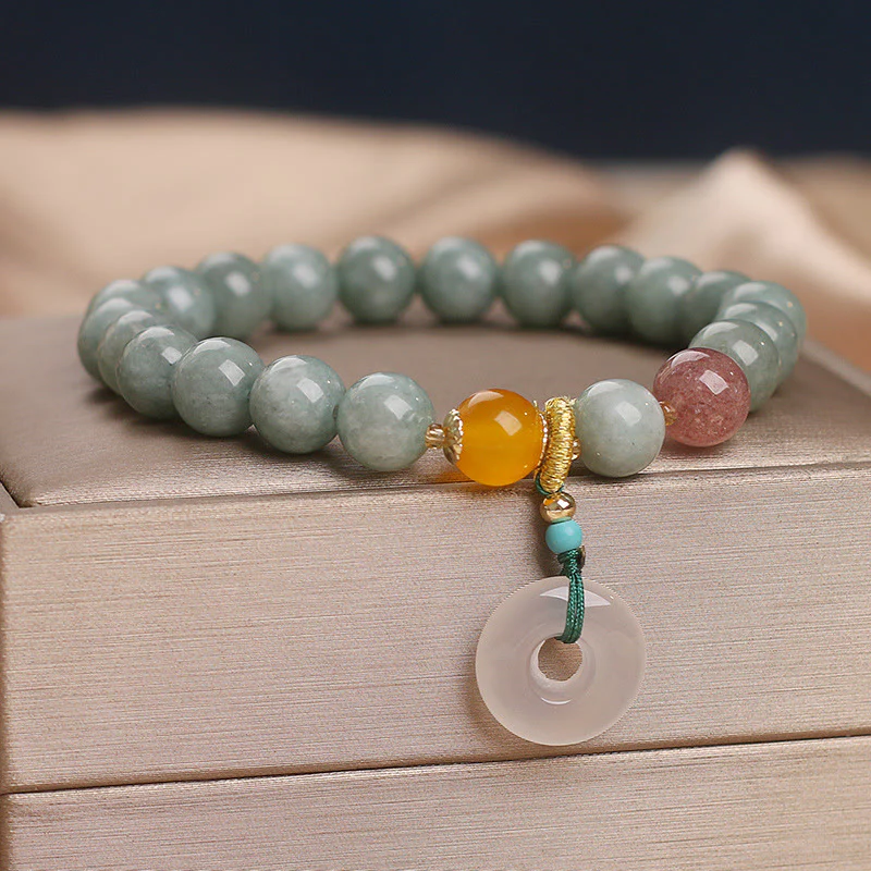 Braccialetto Buddha Stones Natural Jade Strawberry Quartz Bead Peace Buckle Prosperity - Image 3