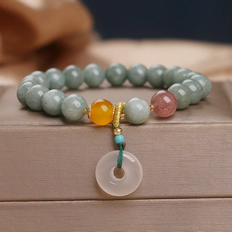 Braccialetto Buddha Stones Natural Jade Strawberry Quartz Bead Peace Buckle Prosperity - Image 4
