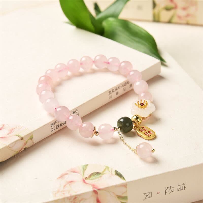 Braccialetto Buddha Stones Natural Pink Crystal Jade Flower Warm Love - Image 2