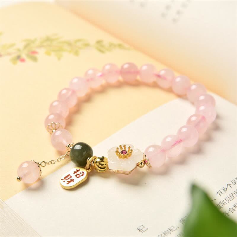 Braccialetto Buddha Stones Natural Pink Crystal Jade Flower Warm Love - Image 4