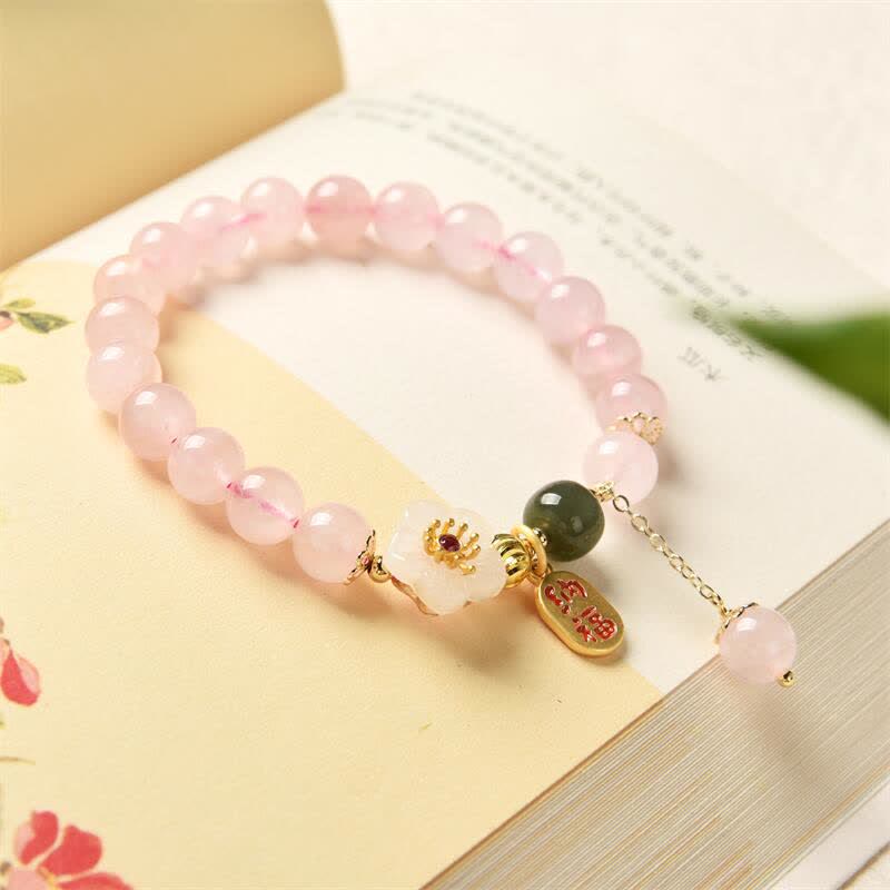 Braccialetto Buddha Stones Natural Pink Crystal Jade Flower Warm Love - Image 5