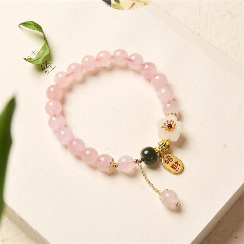 Braccialetto Buddha Stones Natural Pink Crystal Jade Flower Warm Love - Image 6