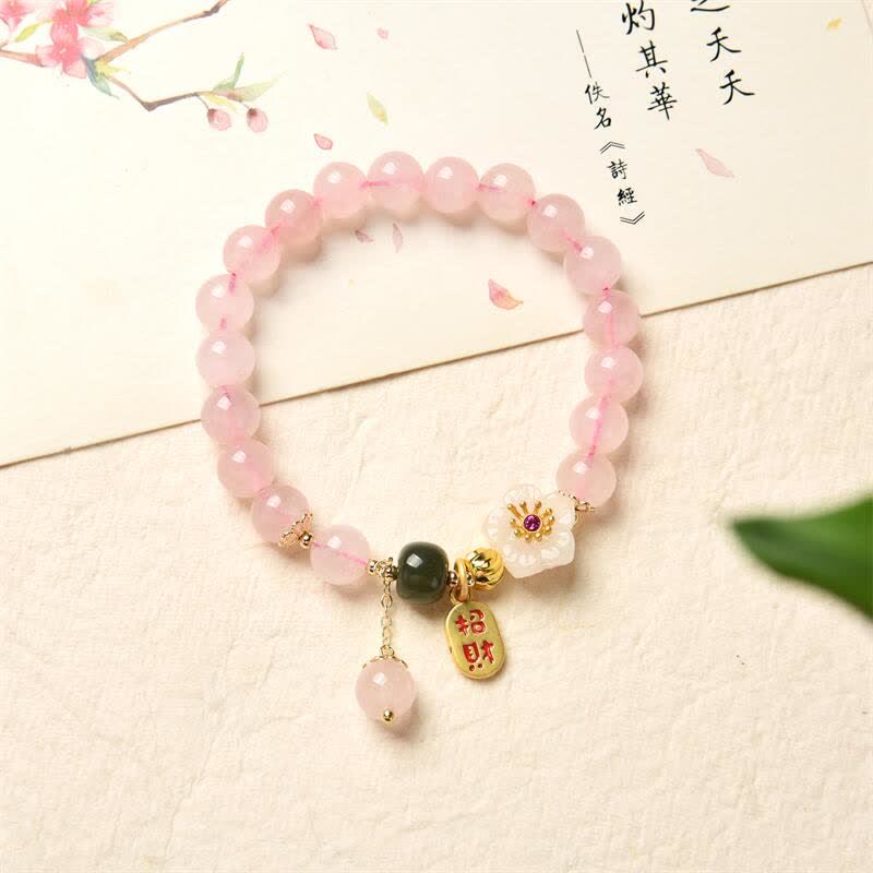 Braccialetto Buddha Stones Natural Pink Crystal Jade Flower Warm Love - Image 7