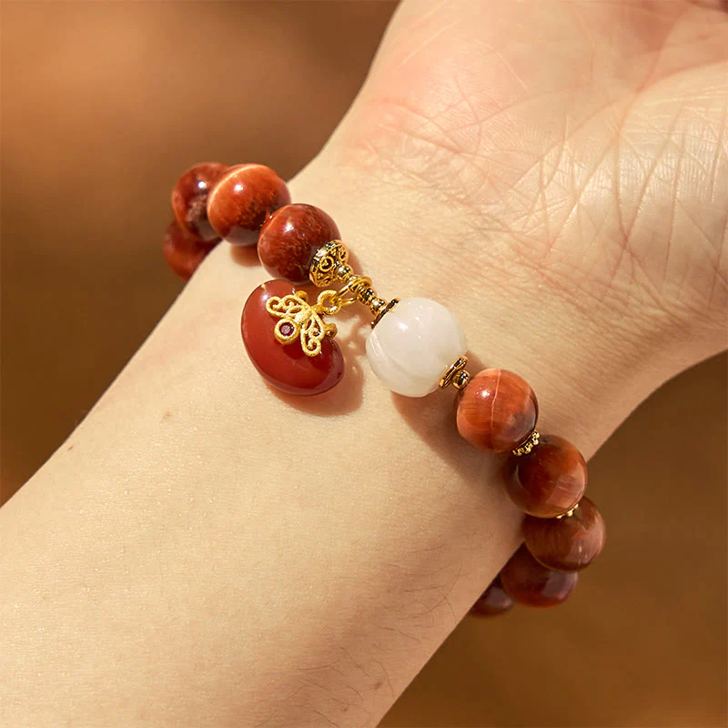 Braccialetto Buddha Stones Natural Red Tiger Eye Pumpkin Calm - Image 5