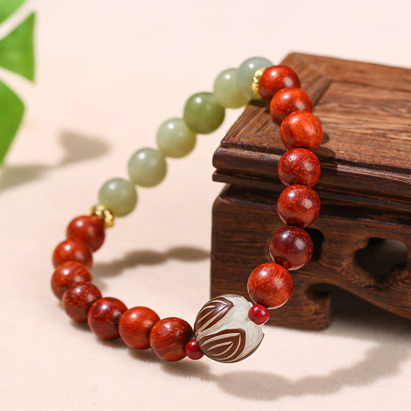 Braccialetto Buddha Stones Natural Rosewood Ciano Giada Bodhi Seed Lotus Calore Calma - Image 10