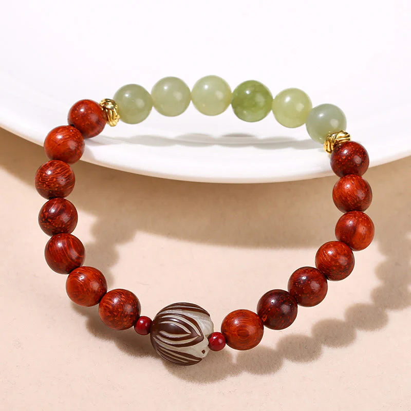 Braccialetto Buddha Stones Natural Rosewood Ciano Giada Bodhi Seed Lotus Calore Calma - Image 2