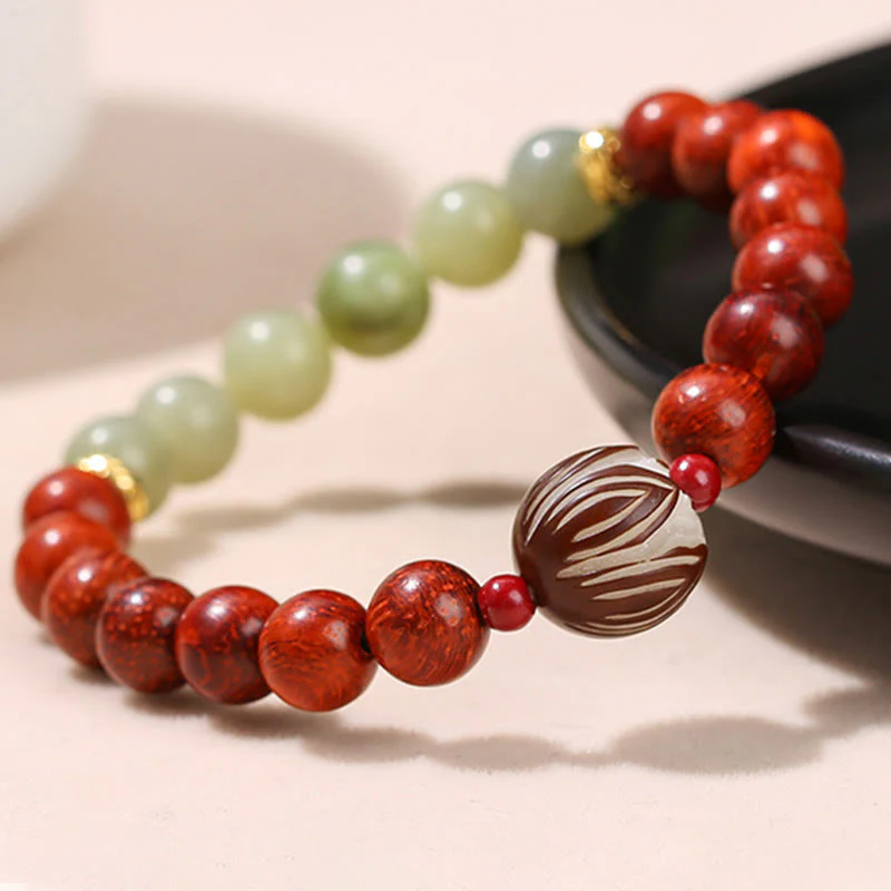 Braccialetto Buddha Stones Natural Rosewood Ciano Giada Bodhi Seed Lotus Calore Calma - Image 3