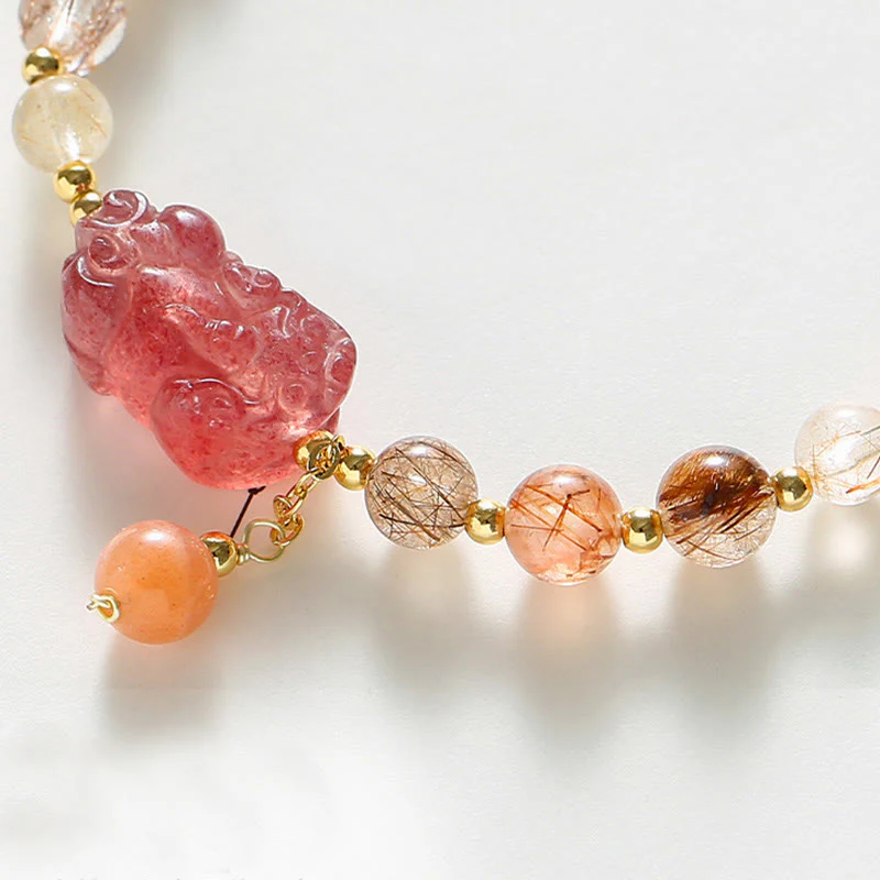 Braccialetto Buddha Stones Natural Rutilato Quarzo Fragola PiXiu Wealth - Image 5