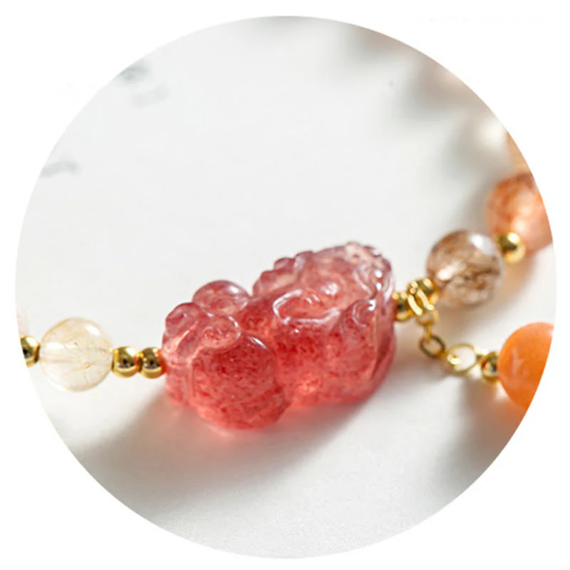 Braccialetto Buddha Stones Natural Rutilato Quarzo Fragola PiXiu Wealth - Image 7