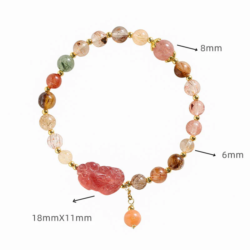 Braccialetto Buddha Stones Natural Rutilato Quarzo Fragola PiXiu Wealth - Image 8