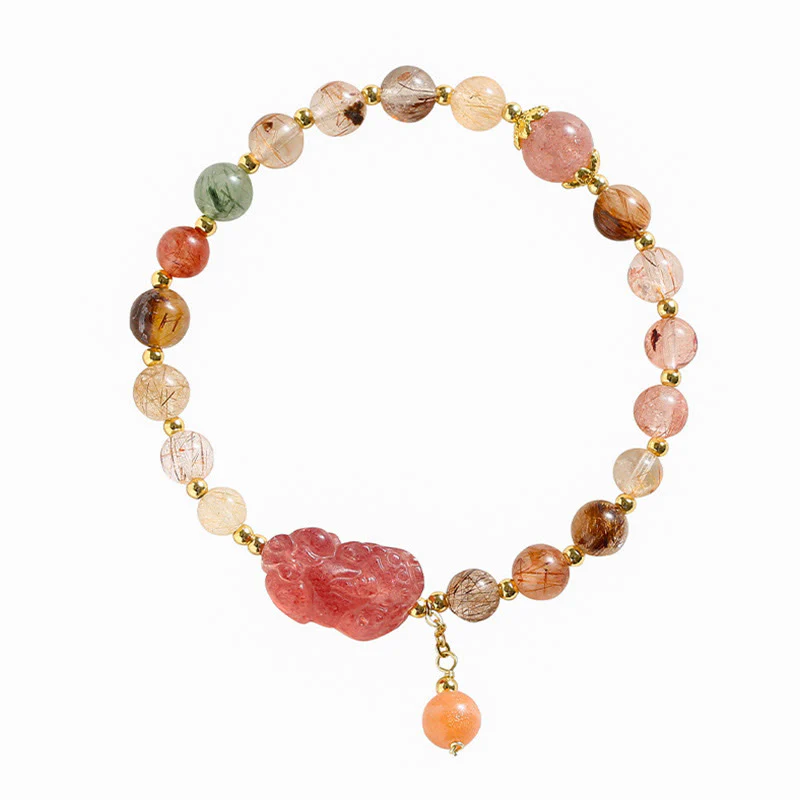 Braccialetto Buddha Stones Natural Rutilato Quarzo Fragola PiXiu Wealth - Image 9