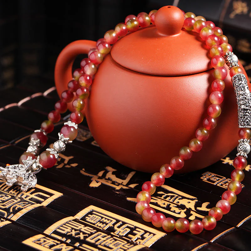 Braccialetto Buddha Stones Natural Watermelon Tormalina PiXiu Elephant Positive Triple Wrap - Image 10