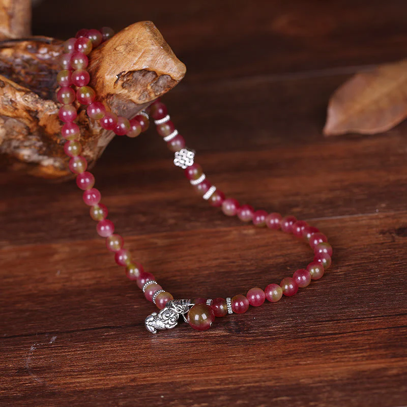 Braccialetto Buddha Stones Natural Watermelon Tormalina PiXiu Elephant Positive Triple Wrap - Image 4