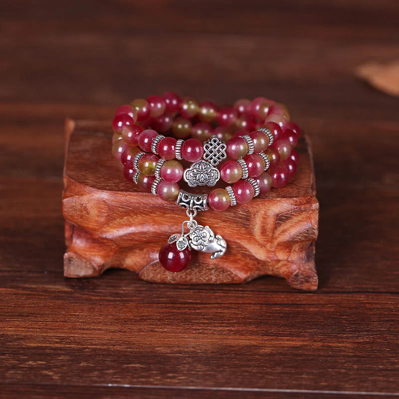 Braccialetto Buddha Stones Natural Watermelon Tormalina PiXiu Elephant Positive Triple Wrap - Image 7