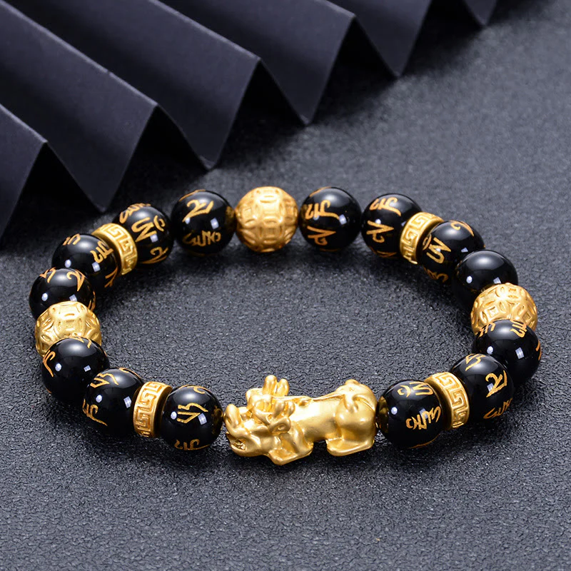 Braccialetto Buddha Stones Ossidiana nera Lega di onice nero PiXiu Om Mani Padme Hum Strength - Image 2