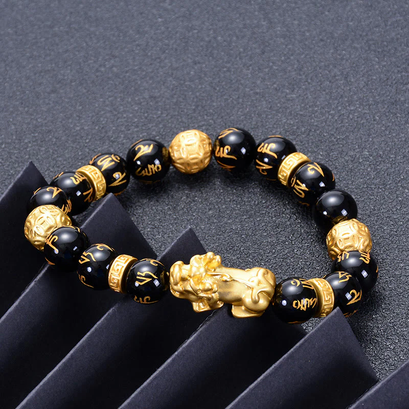 Braccialetto Buddha Stones Ossidiana nera Lega di onice nero PiXiu Om Mani Padme Hum Strength - Image 3