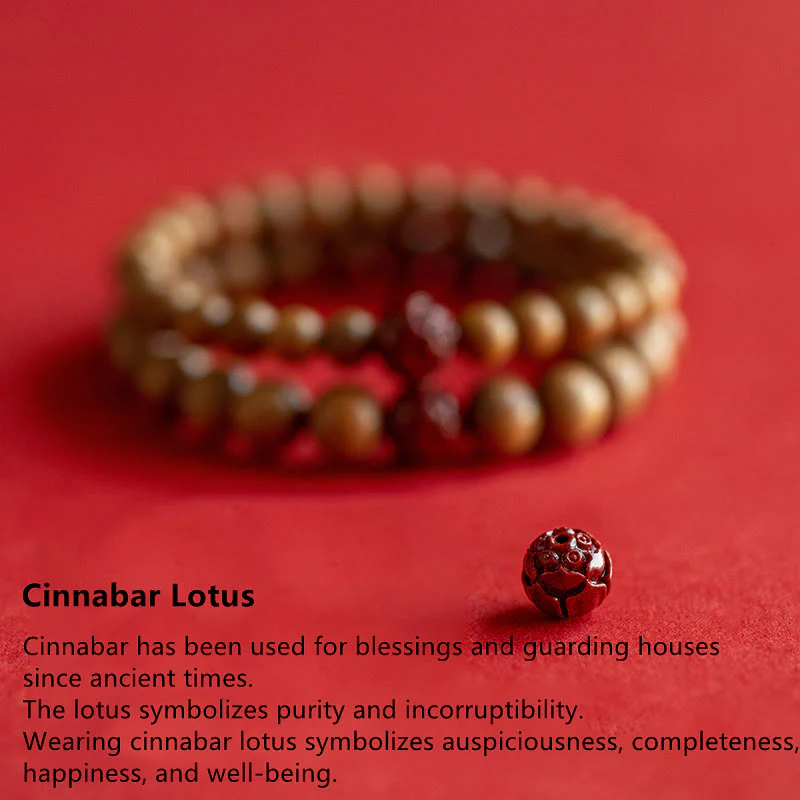 Braccialetto Buddha Stones Peach Wood Lotus Cinnabar Luck Wealth - Image 5