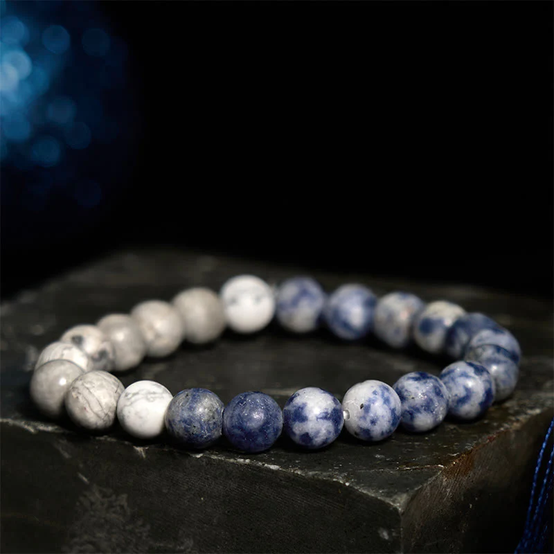 Braccialetto Buddha Stones Sodalite Picasso Jasper Bianco Turchese Intuizione - Image 2
