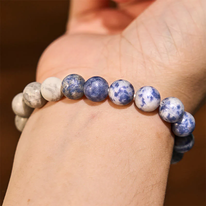 Braccialetto Buddha Stones Sodalite Picasso Jasper Bianco Turchese Intuizione - Image 4