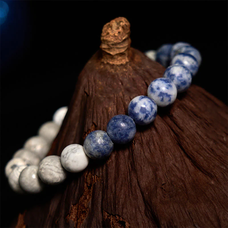 Braccialetto Buddha Stones Sodalite Picasso Jasper Bianco Turchese Intuizione - Image 5
