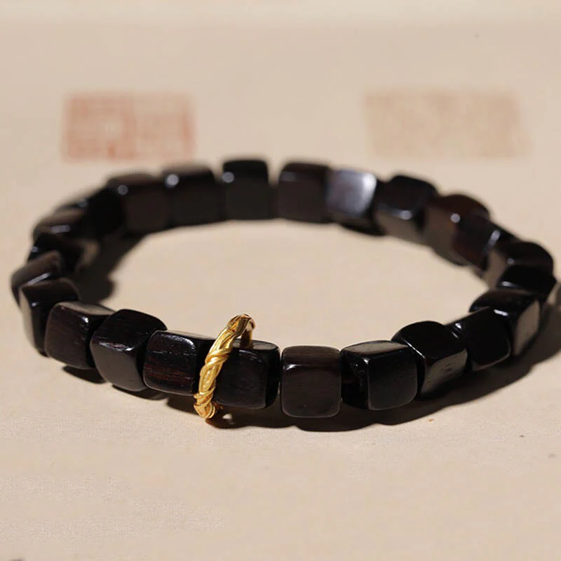 Braccialetto Buddha Stones Tibetan Ebony Wood Square Beads Peace Calm
