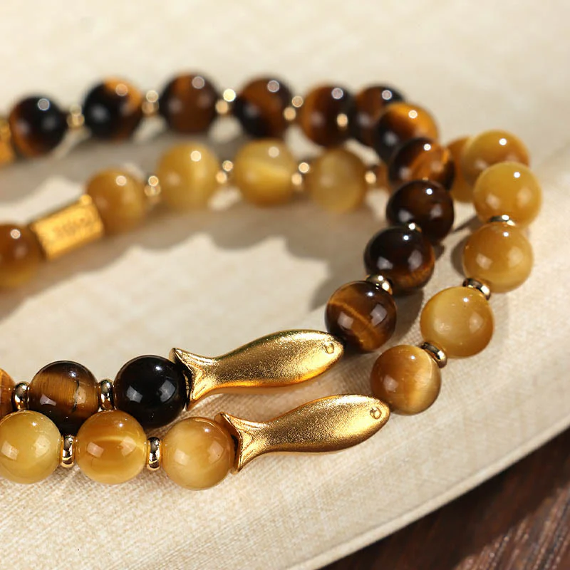 Braccialetto Buddha Stones Tiger Eye Koi Fish Coraggio - Image 14