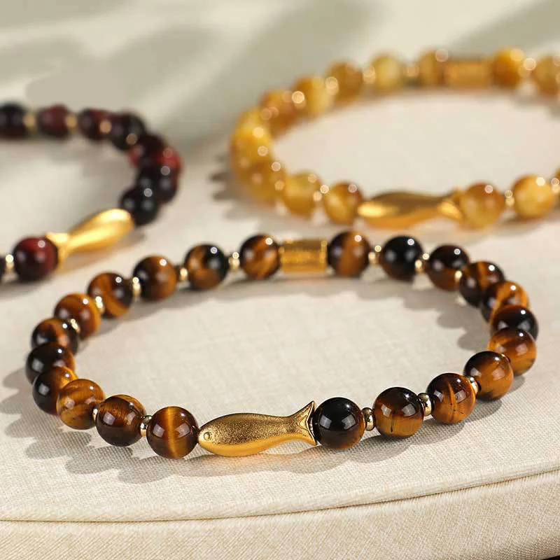 Braccialetto Buddha Stones Tiger Eye Koi Fish Coraggio - Image 16