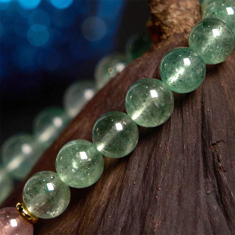 Braccialetto con carattere Fu rilassante in quarzo fragola verde naturale Buddha Stones - Image 4