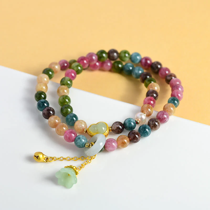 Braccialetto con ciondolo a doppio giro di mughetto con tormalina multicolore , Buddha Stones - Image 2