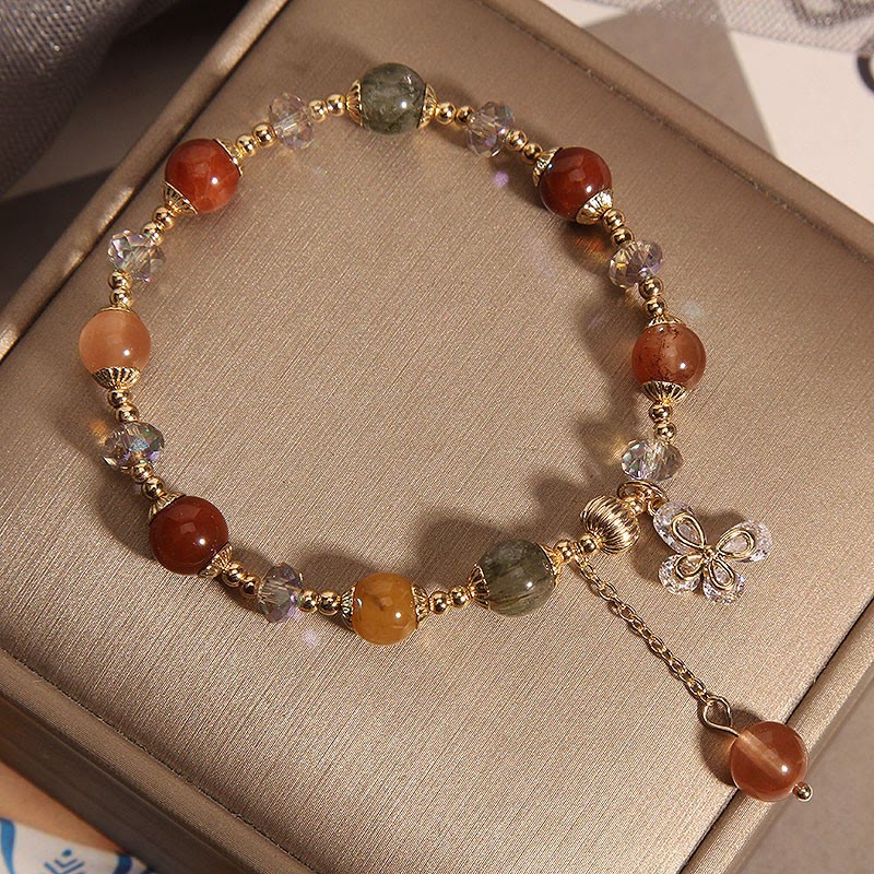 Braccialetto con ciondolo a farfalla con cristallo arcobaleno naturale Fu Lu Shou Buddha Stones Rutilato - Image 3