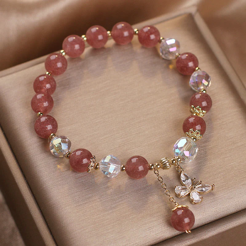 Braccialetto con ciondolo a farfalla con guarigione dell'amore in quarzo fragola naturale Buddha Stones - Image 2