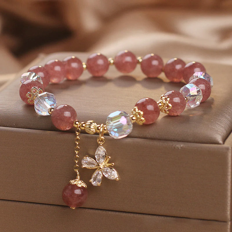 Braccialetto con ciondolo a farfalla con guarigione dell'amore in quarzo fragola naturale Buddha Stones - Image 4