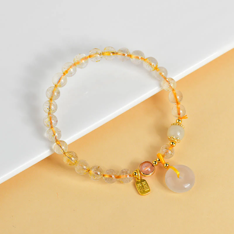 Braccialetto con ciondolo a fibbia per la pace, carattere Fu, in quarzo rutilato dorato naturale Buddha Stones - Image 5